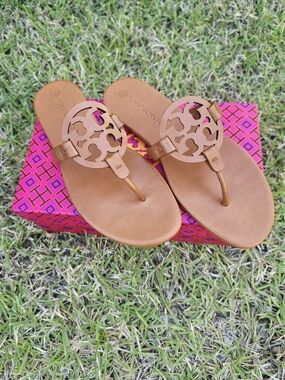 Tory Burch Tan Miller Leather Thong Sandals